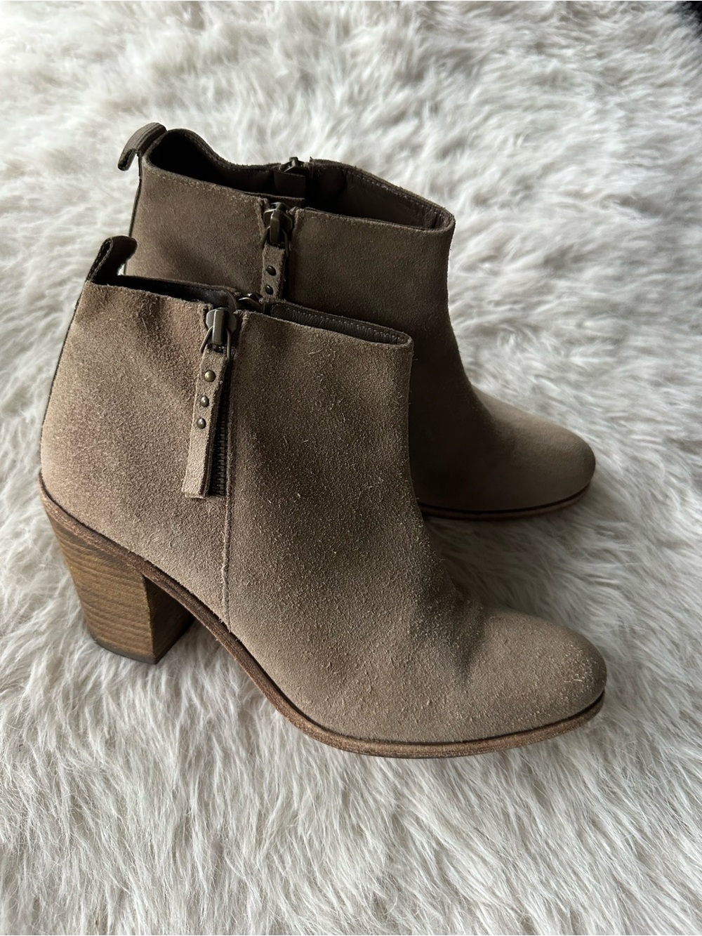 Women's Taupe Suede Block-Heel Ankle Booties